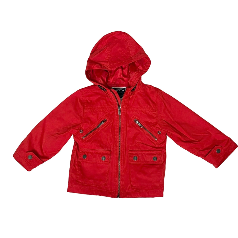 2T Unisex Janie and Jack Red Hooded Jacket with Zipper Pockets